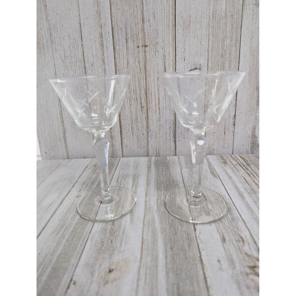 Vintage Starlight Libbey 5 3/4" Juice Cordial Cocktail Glasses Set Of 2 Starburs